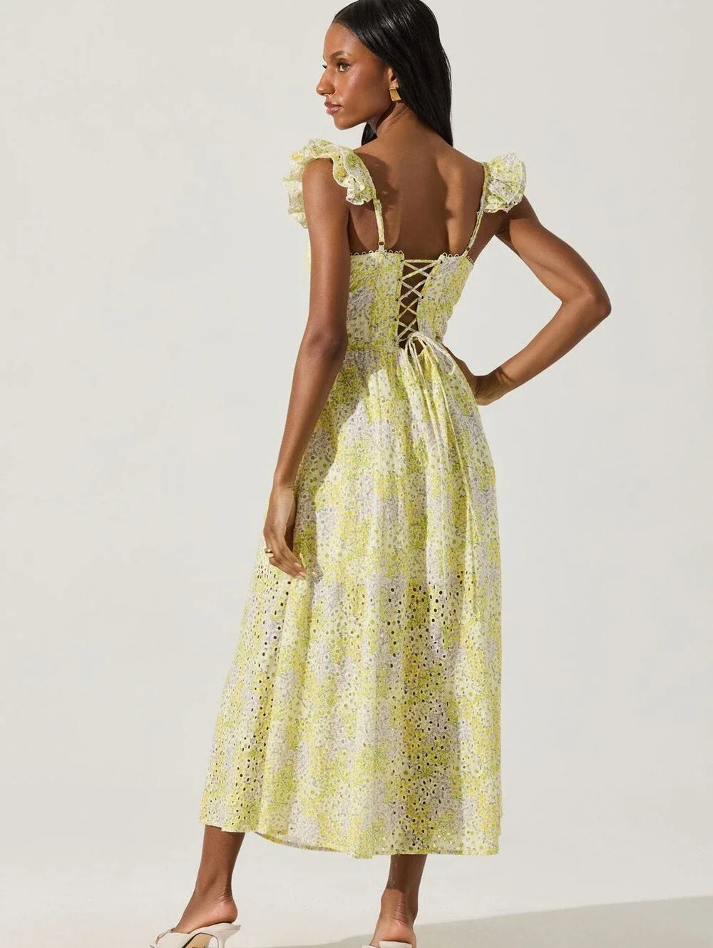 Astr Yellow Floral Eyelet Midi Dress - Picture 8 of 14